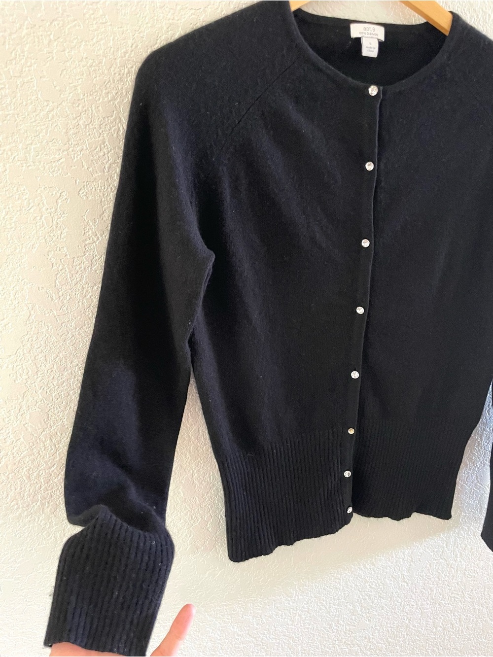 Black Cashmere Cardigan Sweater with Rhinestone Buttons Sz Small - Luxury Glam - Picture 3 of 12